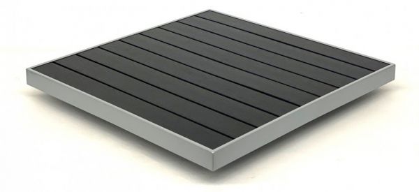 Black with Silver Edge Patio Table Top, Synthetic Teak Slatted Top with Aluminum Edge - TPT66BS