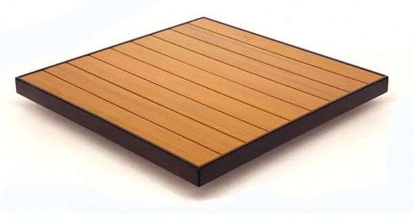 Teak with Black Edge Patio Table Top, Synthetic Teak Slatted Top with Aluminum Edge - TPT66TB