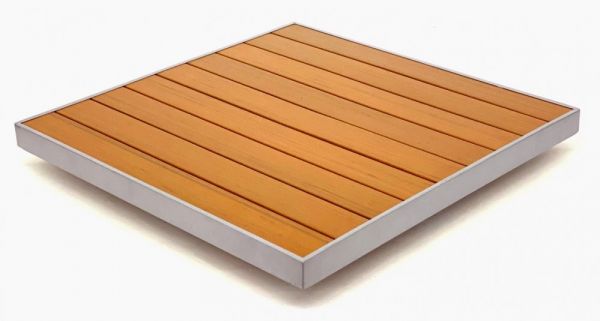 Teak with Silver Edge Patio Table Top, Synthetic Teak Slatted Top with Aluminum Edge - TPT66TS