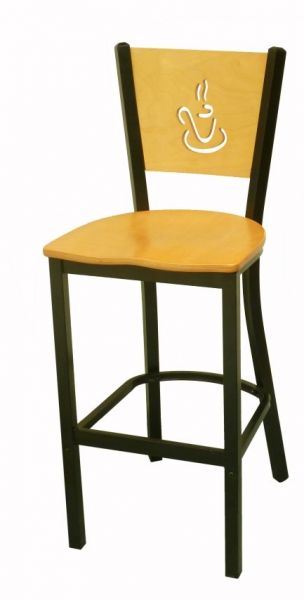 Metal Cafe Barstool with Natural Coffee Cup Cutout on Back SB436N