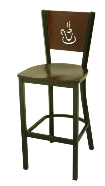 Metal Cafe Barstool with Natural Coffee Cup Cutout on Back SB436M