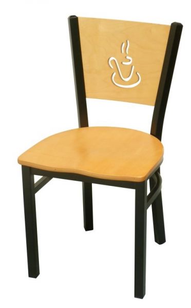 Metal Cafe Chair with Natural Coffee Cup Cutout on Back SC436N