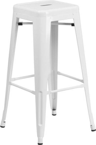 Bar High Backless Metal Indoor & Outdoor Stool in White SBB781W