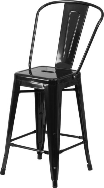 24"Seat Height Metal Tolix Counter Stool in Black SCB781B