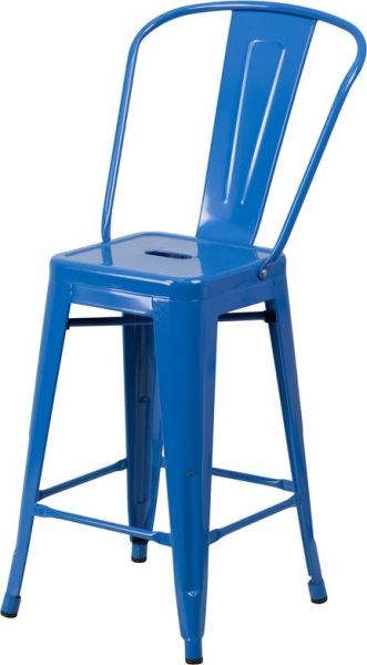24"Seat Height Metal Tolix Counter Stool in Blue SCB781BL