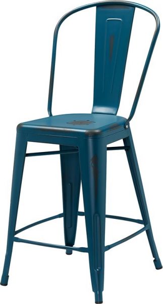 24"Seat Height Metal Tolix Counter Stool in Distressed Blue SCB781DBL