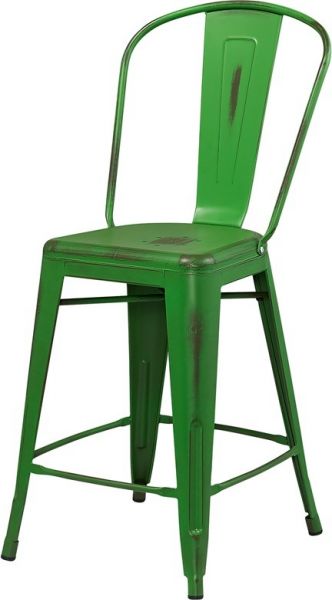 24"Seat Height Metal Tolix Counter Stool in Distressed Green SCB781DG