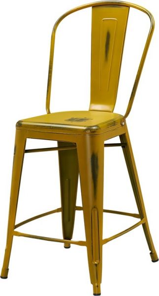 24"Seat Height Metal Tolix Counter Stool in Distressed Yellow SCB781DY