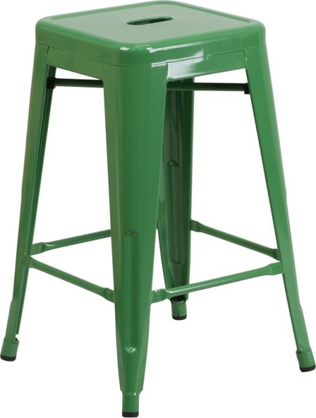 24" High Backless Metal Indoor & Outdoor Counter Green SCBB781G