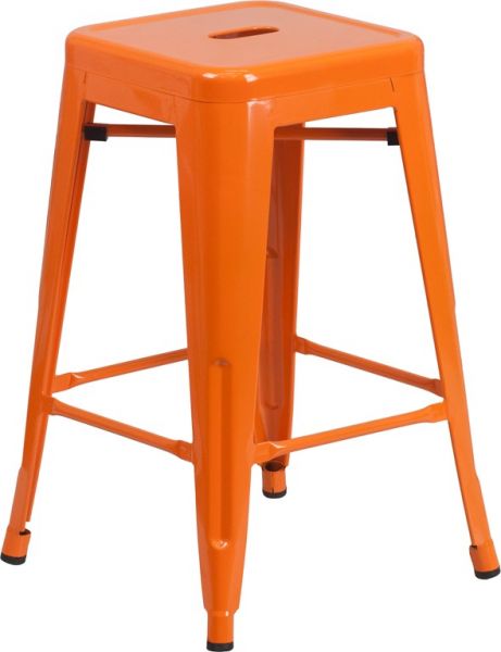24" High Backless Metal Indoor & Outdoor Counter Stool in Orange SCBB781O