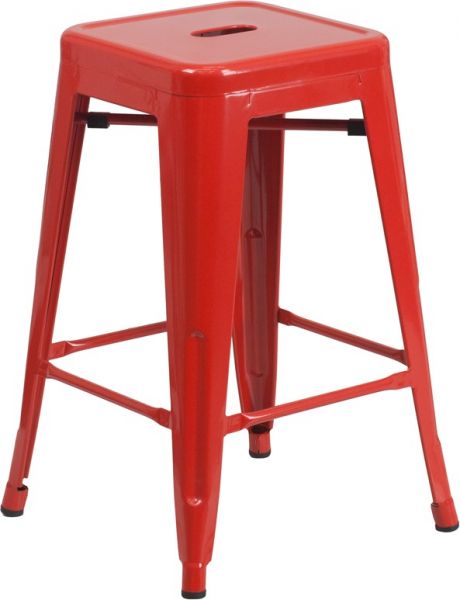 24" High Backless Metal Indoor & Outdoor Counter Stool in Red SCBB781R