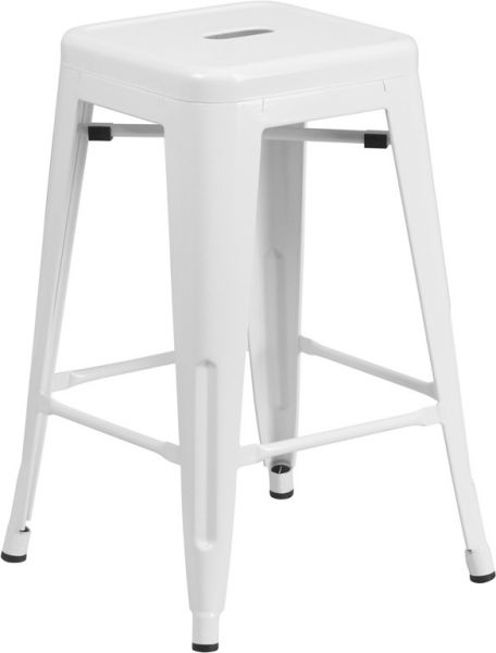 24" High Backless Metal Indoor & Outdoor Counter Stool In White SCBB781W