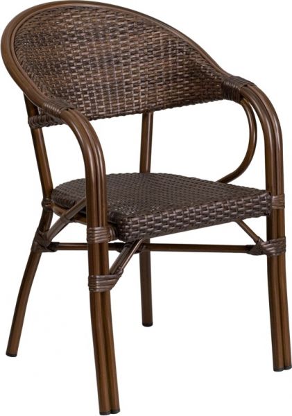 Milano Series Cocoa Rattan Restaurant Patio Chair with Bamboo-Aluminum Frame SDA-AD642003R-1-GG