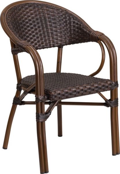 Milano Series Dark Brown Rattan Restaurant Patio Chair with Red Bamboo-Aluminum Frame SDA-AD642003R-2-GG