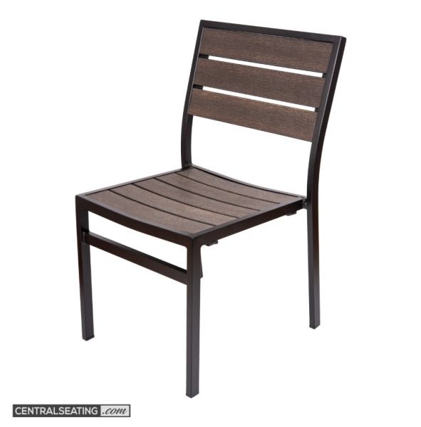 Stackable Outdoor Aluminum Dining Chair, Mocha Slats with Black Frame - AC519