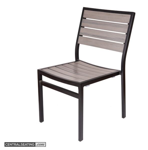 Stackable Outdoor Aluminum Dining Chair, Gray Color Slats with Black Frame - AC538