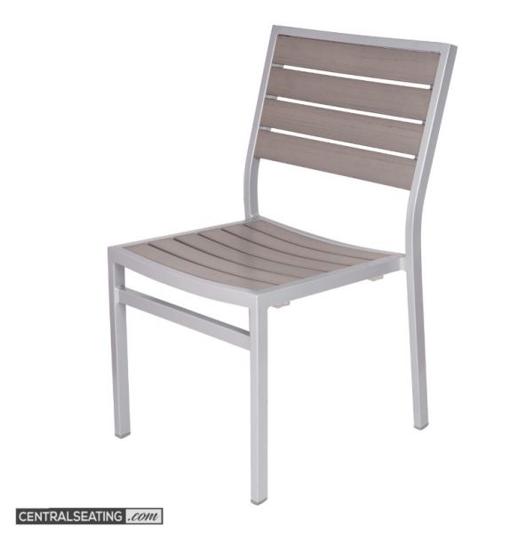Stackable Outdoor Aluminum Dining Chair, Gray Slats on Silver Frame - AC539