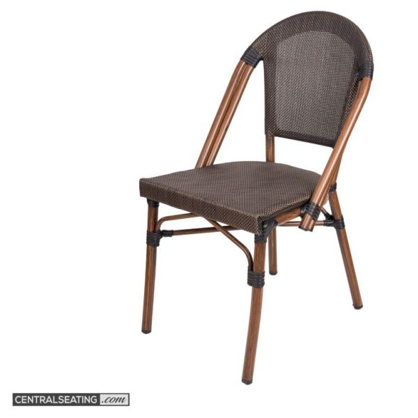 Outdoor Aluminum Dining Chair - Bamboo Grain Frame with Dark Cloth Seat and Back AC608SC