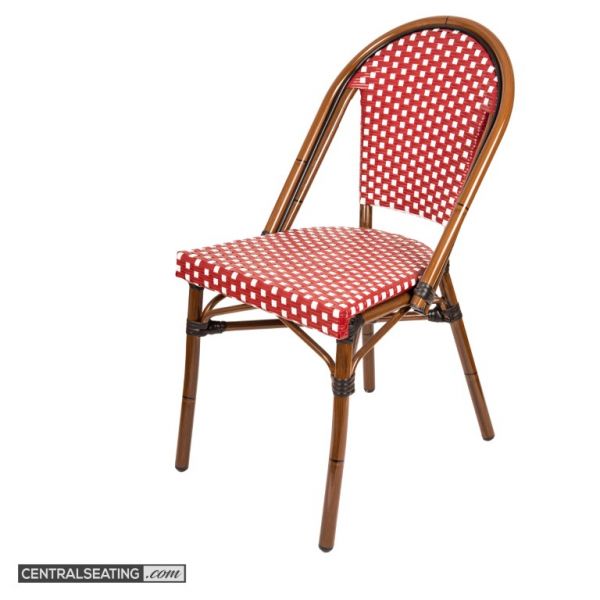 Outdoor Wicker Aluminum Dining Chair - Brown Frame with Red/White Squares AC608SR