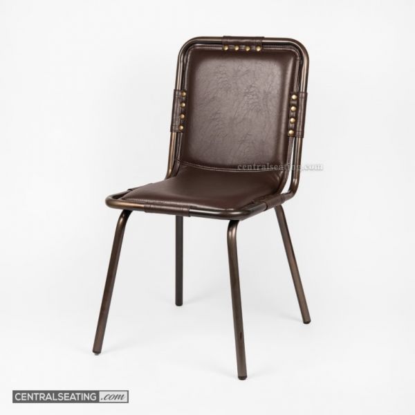 Vintage-Style Copper-Finished Steel Frame Dining Chair with Espresso Vinyl Cushion Seat and Back | Industrial-Contemporary Aesthetics | Perfect for Restaurants and Cafés