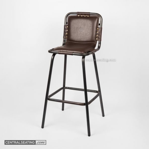 Vintage-Style Copper-Finished Steel Frame Barstool with Espresso Vinyl Cushion Seat and Back | Industrial-Contemporary Aesthetics | Perfect for Restaurants and Cafés