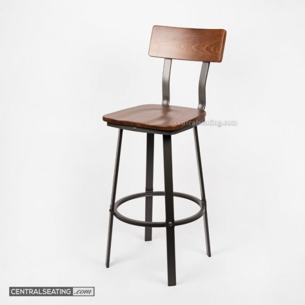 Walnut Stained Ashwood Commercial Restaurant Barstool with Heavy-Duty Steel Frame | Industrial Style Seating for Restaurants, Steakhouses, and Bars