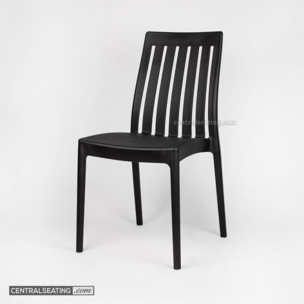 Modern Black Polypropylene Dining Chair with Vertical Ladder Back Design and Comfortable Support - Lightweight & Durable 