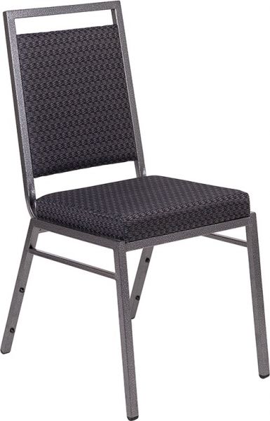 HERCULES Series Square Back Stacking Banquet Chair in Gray Fabric with Silvervein Frame