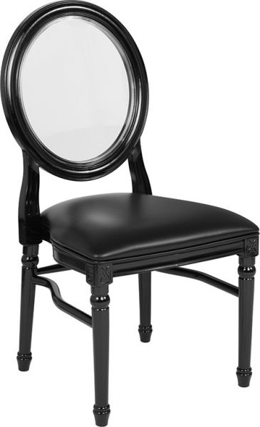 HERCULES Series 900 lb. Capacity King Louis Chair with Transparent Back, Black Vinyl Seat and Black Frame