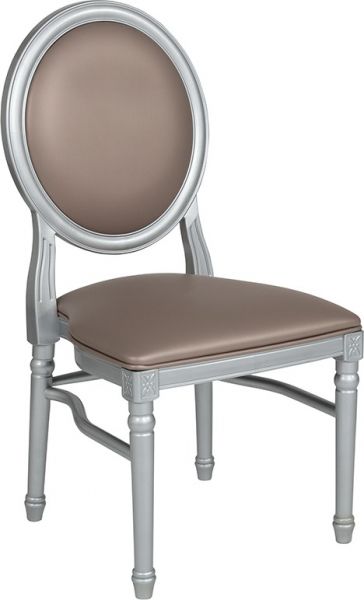 HERCULES Series 900 lb. Capacity King Louis Chair with Taupe Vinyl Back and Seat and Silver Frame