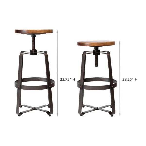 Adjustable Industrial Barstool with Solid Ashwood Seat