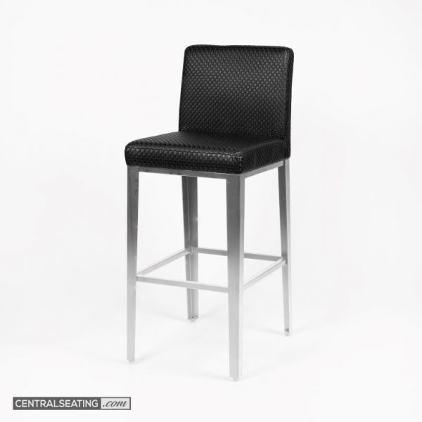 Luxury 30-inch Black Italian Weave Barstool with Stainless Steel Accents