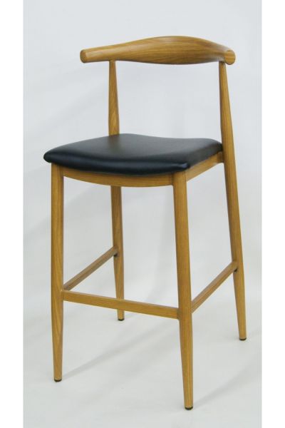 Modern Steel Elbow Barstool with Walnut Finish and Curved Cushion Seat | Perfect for Commercial Spaces