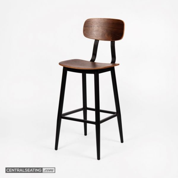 30-Inch Mid-Century Modern Industrial Barstool with Walnut Wood & Metal Frame