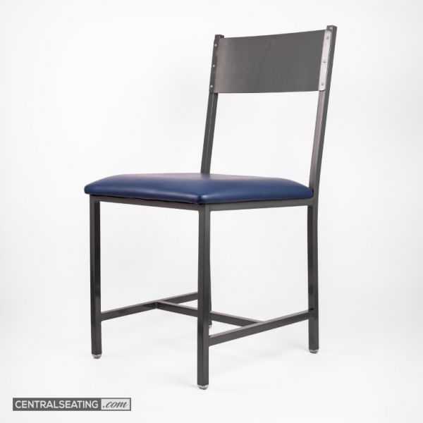 Industrial Metal Dining Chair, Gray Frame with Blue Seat SC1589 