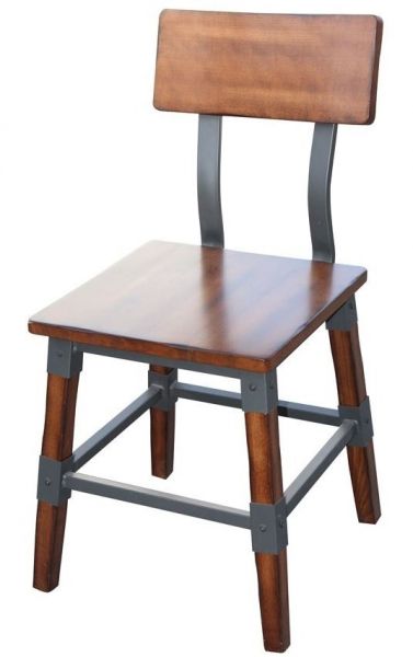 Rustic Modern Farmhouse Dining Chair, Industrial Style Metal and Wood Frame SC170