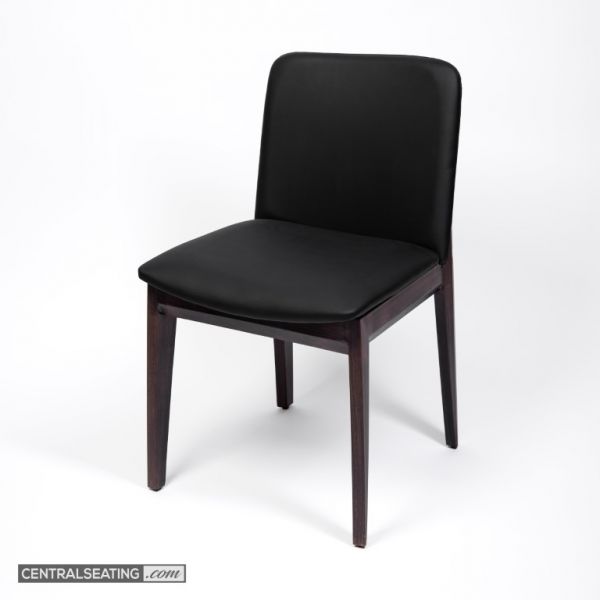 Mid-Century Modern Metal Dining Chair with Black Faux Leather Upholstery