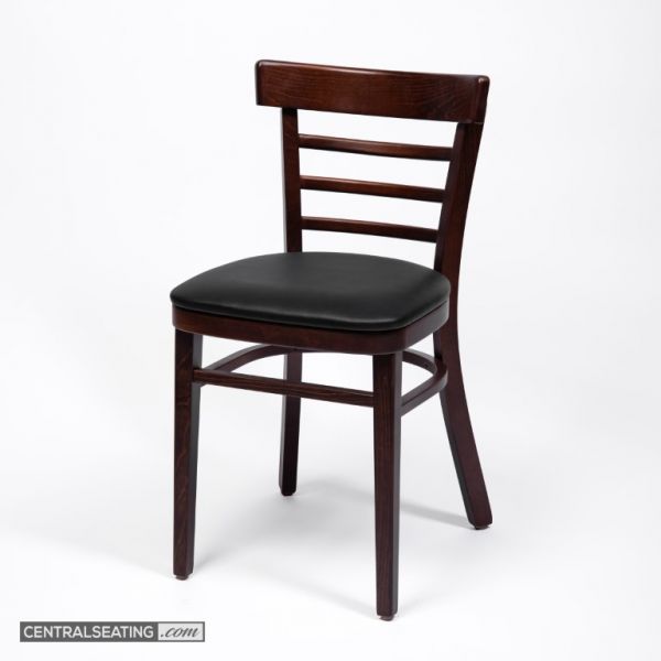 Walnut Solid Beechwood Space Saver Restaurant Chair with Black Cushion Seat – 400 lbs Capacity