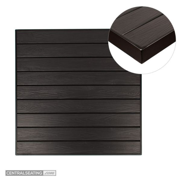 Black with Black Edge Patio Table Top & Base Set, Synthetic Teak Slatted Top with Aluminum Edge - TPT66BB