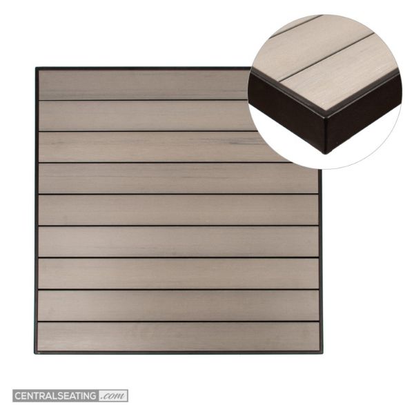 Gray with Black Edge Patio Table Base Set, Synthetic Teak Slatted Top with Aluminum Edge - TPT66GB