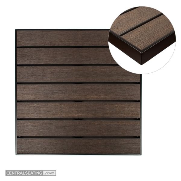 Mocha with Black Edge Patio Table Top & Base Set, Synthetic Teak Slatted Top with Aluminum Edge - TPT66MB