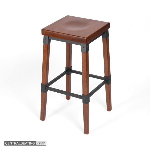 Rustic Backless Barstool with Solid Wood Seat – Walnut Finish