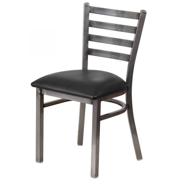 Heavy Duty Ladder Back Clear Coated Metal Chair with Black Cushion Seat SC444B