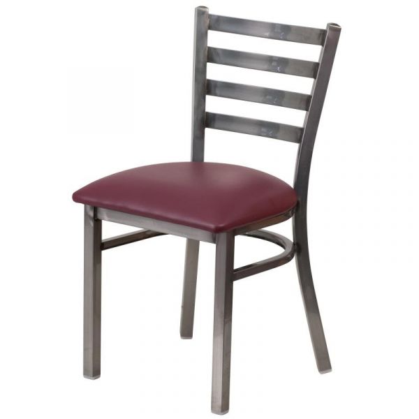 Heavy Duty Ladder Back Clear Coated Metal Chair with Burgundy Cushion Seat SC444BR