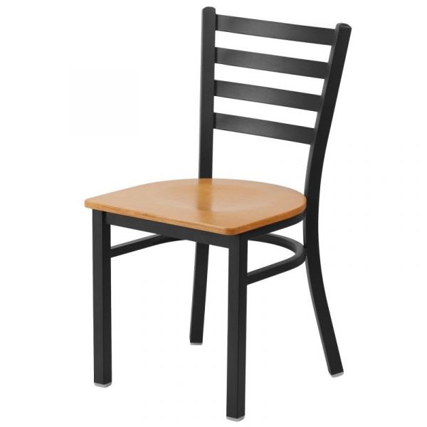 Heavy Duty Ladder Back Metal Restaurant Chair, Black Frame with Natural Wood Seat SC445BN