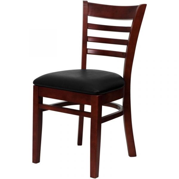 Mahogany Color Solid Beechwood Ladder Back Dining Restaurant Chair with Black Cushion Seat