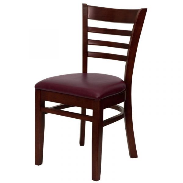 Solid Beechwood Mahogany Ladder Back Restaurant Chair with Burgundy Seat WC245M-BR