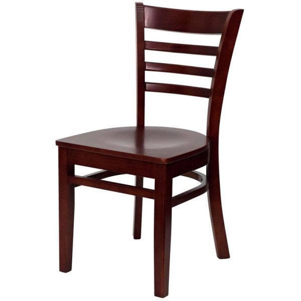 Solid Walnut Color Beechwood Ladder Back Restaurant Chair with Wood Saddle Seat WC245W-W
