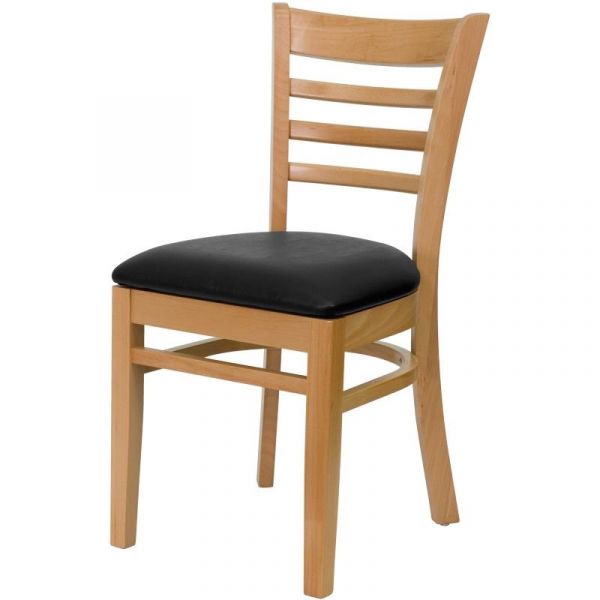 Wood Restaurant Chair | Solid Beechwood | Classic Design | Black Cushion Seat