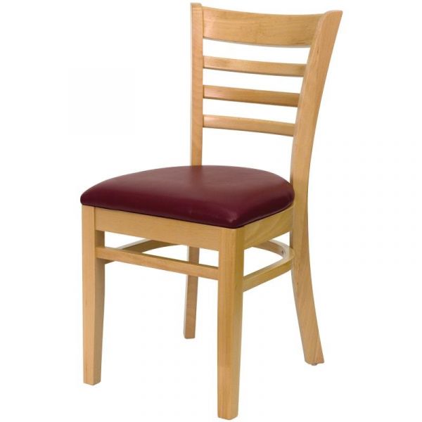 Wood Restaurant Chair | Solid Beechwood | Classic Design | Burgundy Cushion Seat